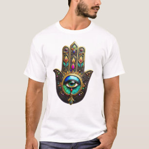 Farbige braune Gold Hamsa Regenbogenfarbe Drittes T-Shirt
