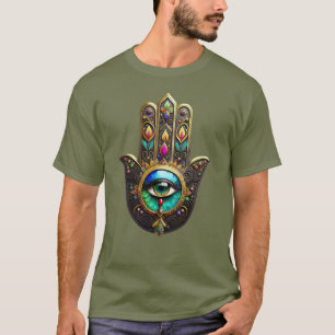 Farbige braune Gold-Hamsa-Regenbogenfarbe Drittes  T-Shirt