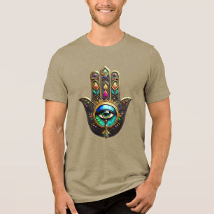 Farbige braune Gold Hamsa Regenbogenfarbe Drittes Tri-Blend Shirt