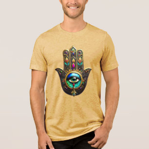 Farbige braune Gold Hamsa Regenbogenfarbe Drittes Tri-Blend Shirt