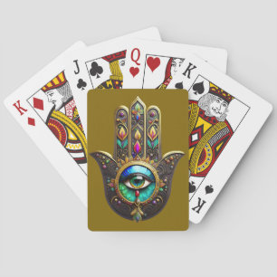 Farbige braune Gold Hamsa Regenbogenfarben Drittes Spielkarten