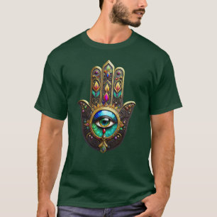 Farbige braune Gold Hamsa Regenbogenfarben Drittes T-Shirt