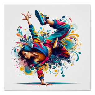 Farbige Breakdance-Girl-Urban-Wandkunst Poster