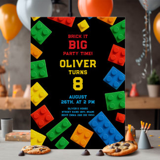 Farbige Brick Kids Party Geburtstag Einladung