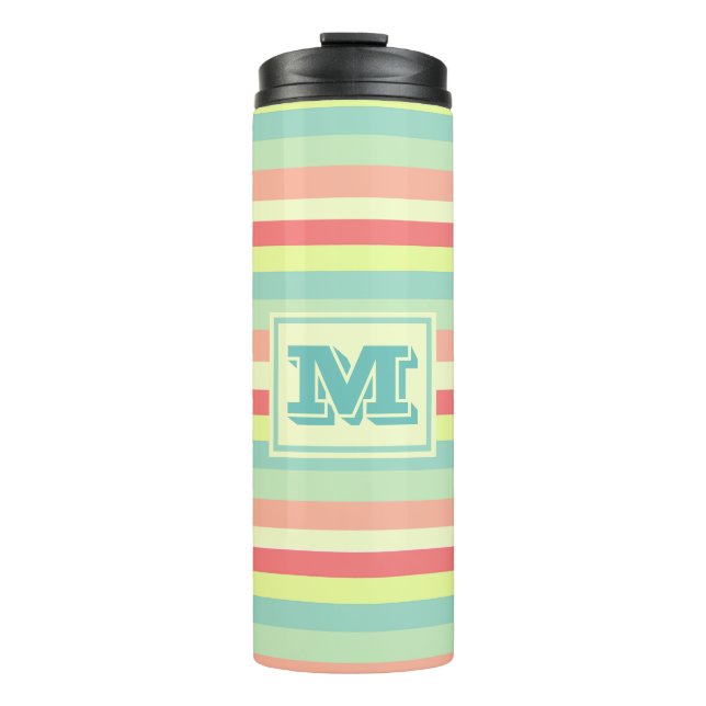 Farbige Bright Streifen Moderne Monogram Thermosbecher (Vorderseite)