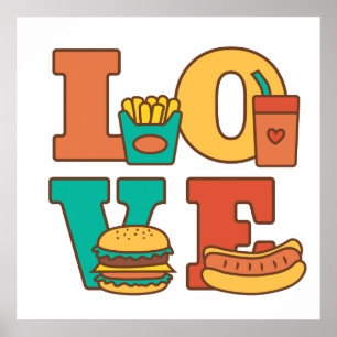 Farbige Buchstaben Liebe Junk Food Burger Hot Dog Poster
