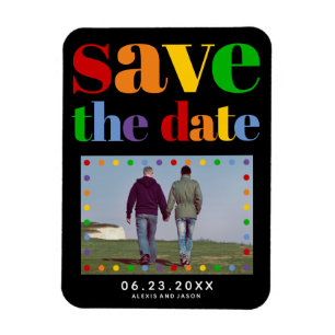 Farbige Buchstaben, Punkte Save the Date schwules  Magnet