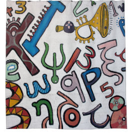 Farbige Buchstaben und Zahlen Duschvorhang