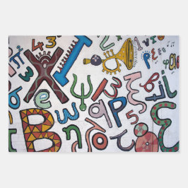 Farbige Buchstaben und Zahlen Geschenkpapier Set