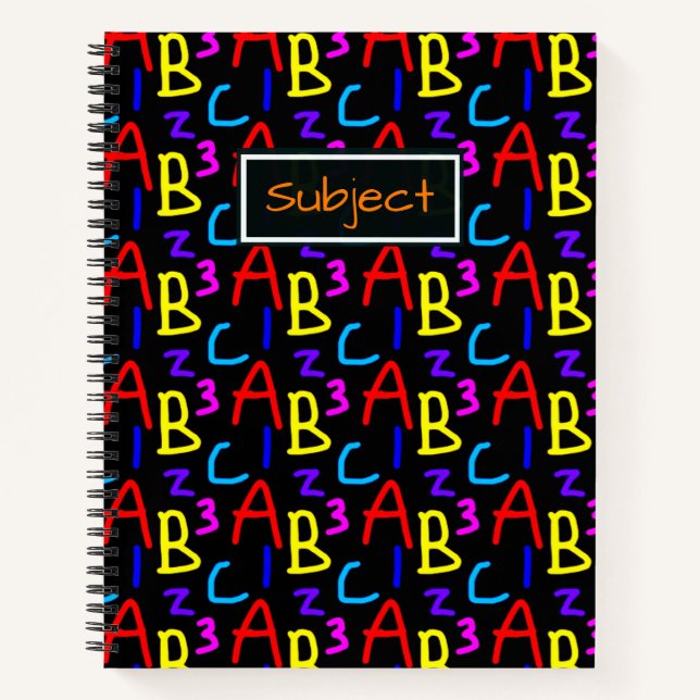 Farbige Buchstaben und Zahlen Typografie-Muster Notizbuch (Vorderseite)