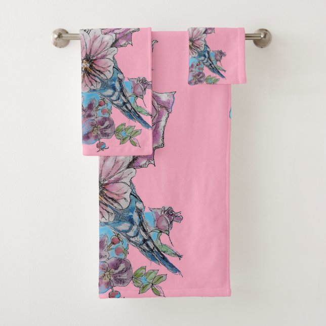 Farbige Budgie Budgerigar Rose Rosa Art Handtuch S Badhandtuch Set (Insitu)