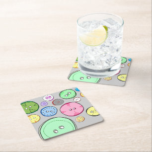 Farbige Button-Illustration Rechteckiger Pappuntersetzer