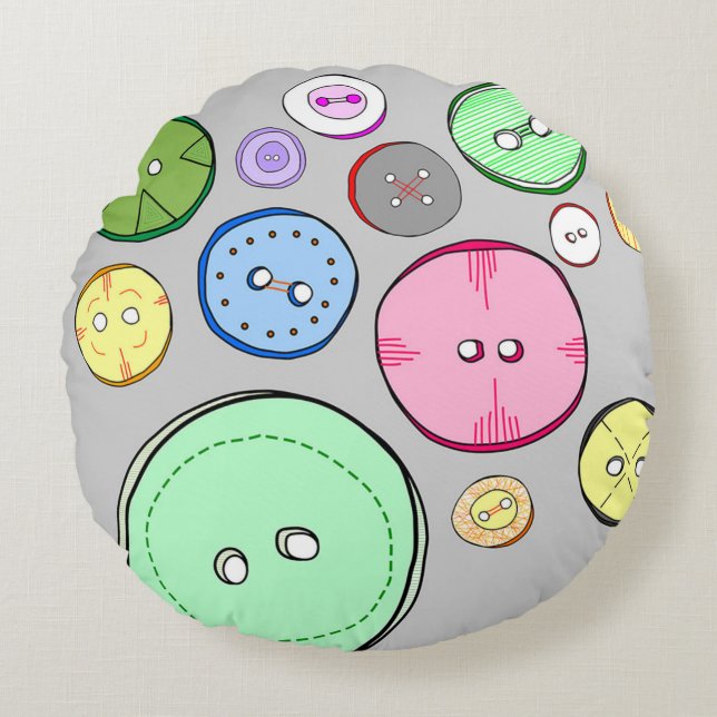 Farbige Button-Illustration Rundes Kissen (Vorderseite)