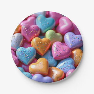 Farbige Candy Love Hearts Pappteller