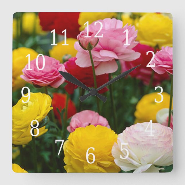 Farbige Carnation-Blume Quadratische Wanduhr (Vorderseite)