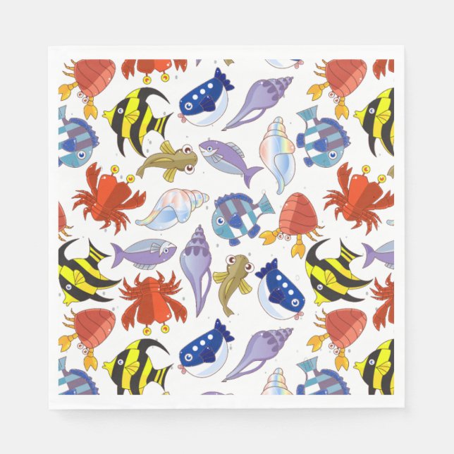 Farbige Cartoon Meereswelt Party Serviette (Vorderseite)