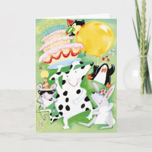 Farbige Cartoon Party Tiere anpassbar Karte