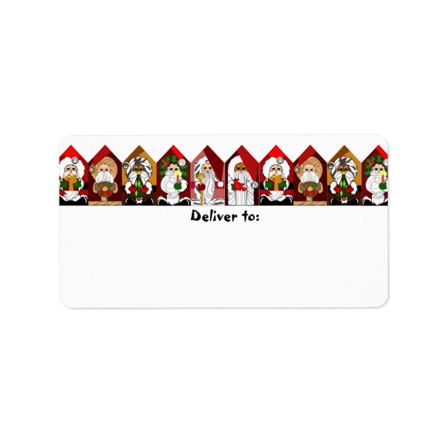 Farbige Cartoon Santas Weihnachtsadressen Labels Adressaufkleber (Vorne)