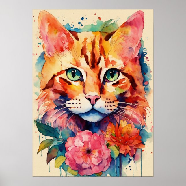 Farbige Cat Silhouette Watercolor Wall Poster (Vorne)