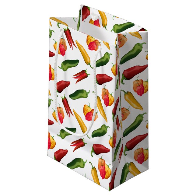 Farbige Chili-Paprikaschoten Kleine Geschenktüte (Vorderseite Schrägansicht)