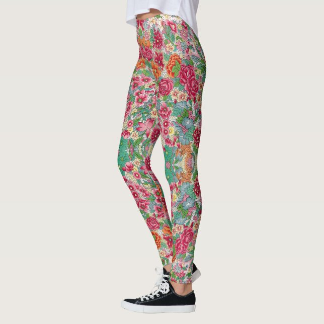 Farbige chinesische Blume Leggings - Hübsch (Links)