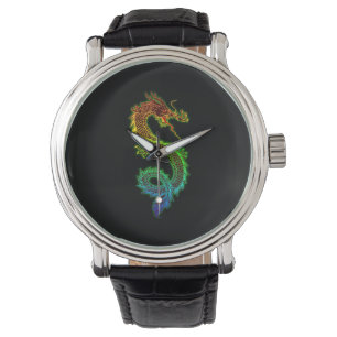 Farbige chinesische Drachenschau Armbanduhr