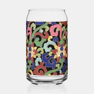 Farbige Chinoiserie Blumenelemente auf Schwarz Dosenglas