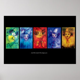 FARBIGE CLOWNS Venezianische Masken Gesichter Poster