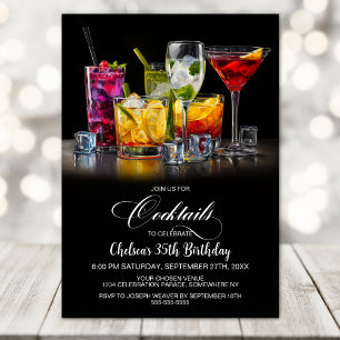 Farbige Cocktails Geburtstagsfeier Einladung