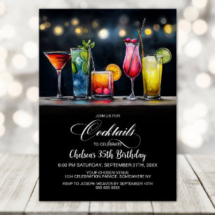 Farbige Cocktails Geburtstagsfeier Einladung