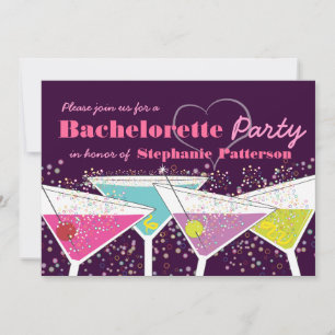 Farbige Cocktails Junggeselinnen-Abschied Einladun Einladung