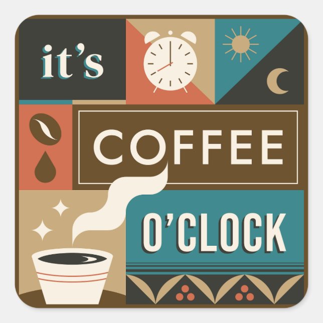 Farbige Coffee Quotes Quadratischer Aufkleber (Vorderseite)