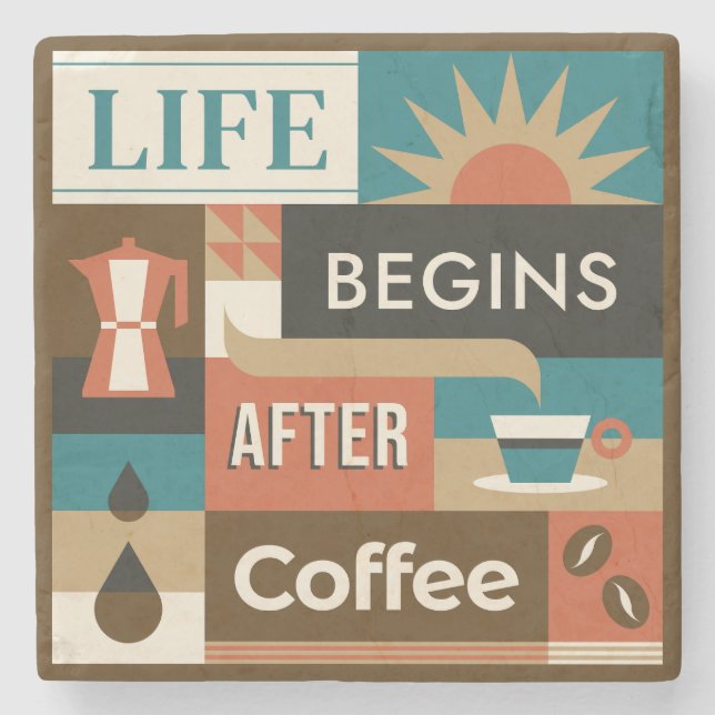 Farbige Coffee Quotes Steinuntersetzer (Vorderseite)
