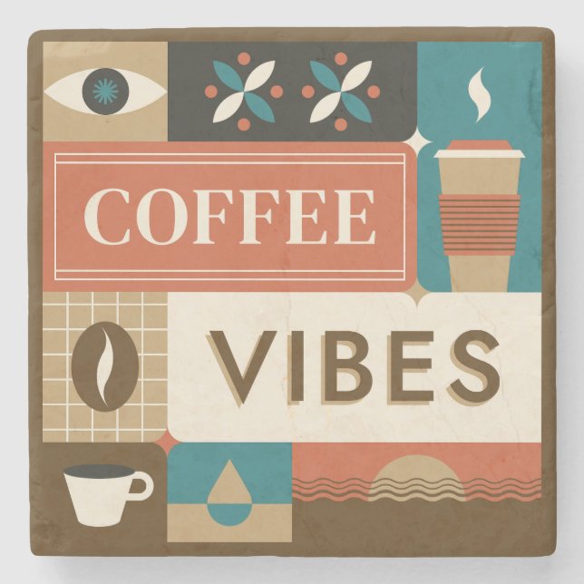 Farbige Coffee Quotes Steinuntersetzer (Vorderseite)