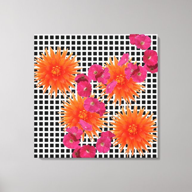Farbige Collage Schwarz-weiß Orange Pink Blume Leinwanddruck (Vorderseite)