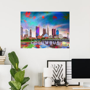 Farbige Columbus Ohio Skyline abstrakte Kunst Poster