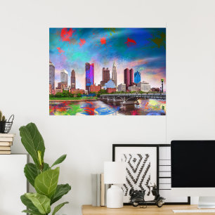 Farbige Columbus Ohio Skyline abstrakte Kunst Poster