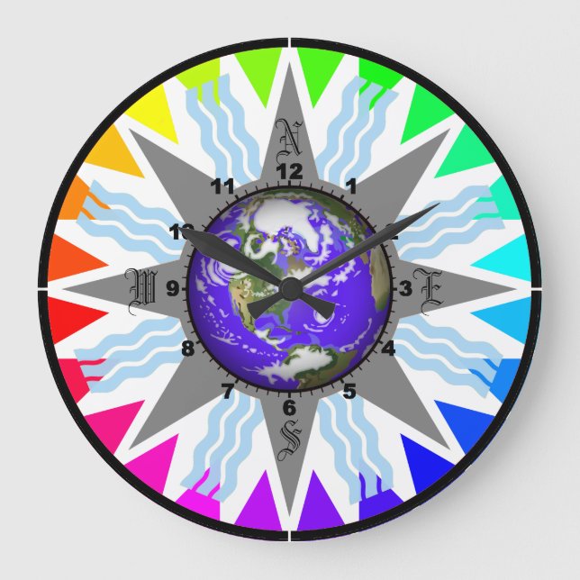 Farbige Compass Earth Wall Uhr (Vorderseite)