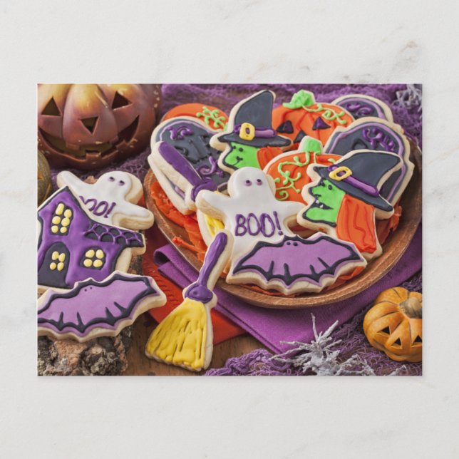 Farbige Cookies für Halloween-Party Postkarte (Vorderseite)