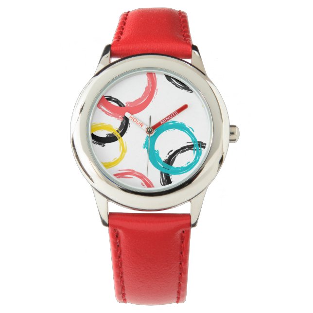 Farbige, coole, moderne, trendige Pinselstrichkrei Armbanduhr (Vorderseite)