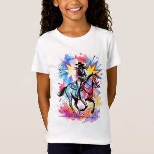 Farbige Cowgirl Pferd Wasserfarbe Pop Art T-Shirt