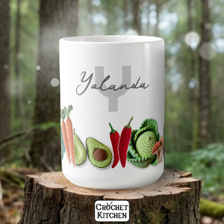 Farbige Crochet Gemüse Aufkleber Collage Name Kaffeetasse