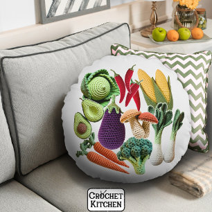 Farbige Crochet-Gemüsemushroom-Zubereitung Rundes Kissen