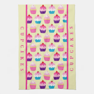 Farbige Cupcakes-Muster, süße Leckereien Geschirrtuch