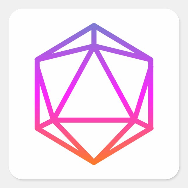 Farbige D20-Würfel Quadratischer Aufkleber (Vorderseite)