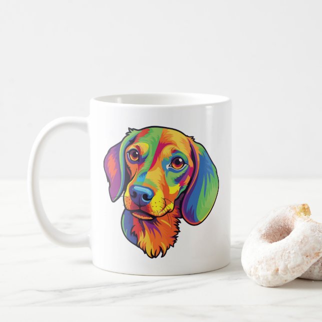 Farbige Dackel Kaffeetasse (Mit Donut)