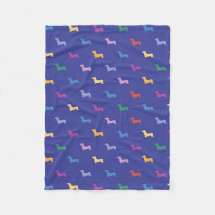 Farbige Dackeln Muster Blau Fleecedecke