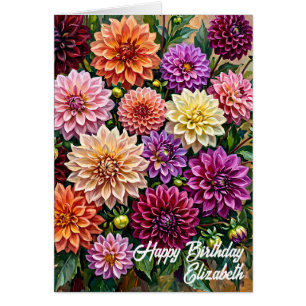 Farbige Dahlien Blumen Glücklicher Geburtstag Kart