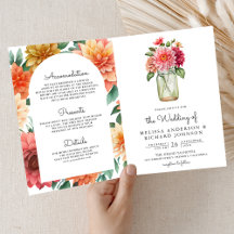 Farbige Dahlien-Blumen-Mason-Glas-QR-Code-Hochzeit