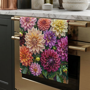 Farbige Dahlienblumen Geschirrtuch